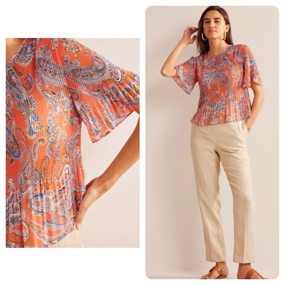 Boden flutter sleeve plisse top